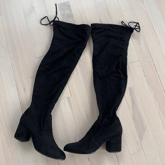 Saks Fifth Avenue Microsuede Black Over The Knee Tall Boots - Picture 6 of 8